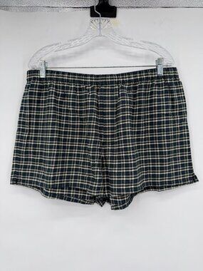 Lahgo Men's Plaid Cotton Blend Knit Boxer Shorts XXL Green Blue Lounge Sleepwear